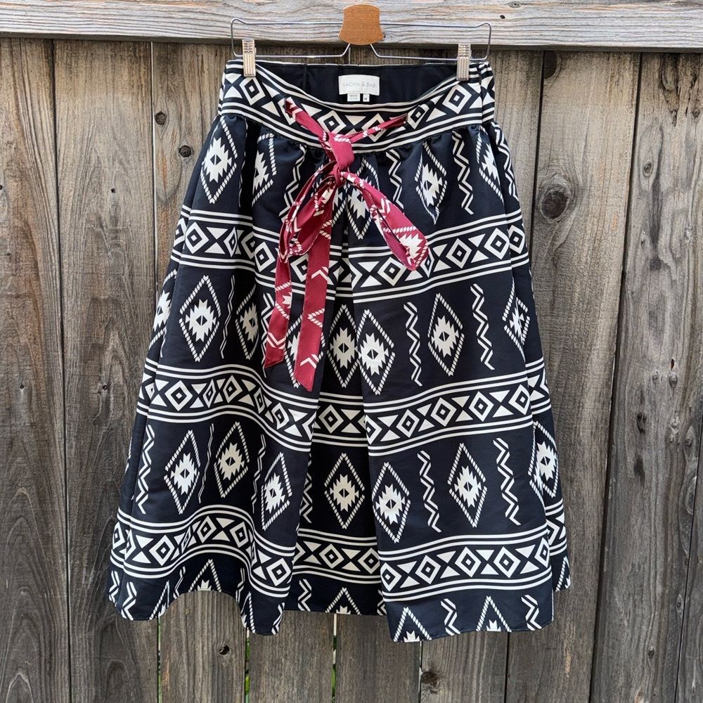 Sachin Babi | Anthropologie A Line Midi Skirt Black Motif Size Medium - Picture 6 of 10